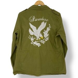 Love Tree Embroidered Eagle Military Green Paradise Button Front Jacket
